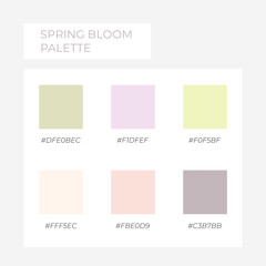  Color element. Trendy pallete of color. Cozy color pallete. Swatch summer shade tone with hex code. Spring pastel colors.
