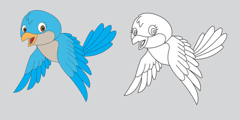 amazing happy blue bird cartoon flying