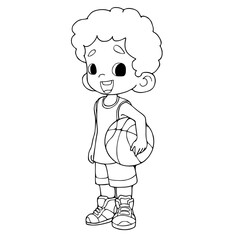 Obraz premium Basketball boy coloring book pages.vector illustration isolated on white background.