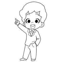 Man pointing fingers in different directions isolated on white background,cartoon,coloring page	