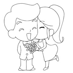 Coloring book with wedding couple.vector.