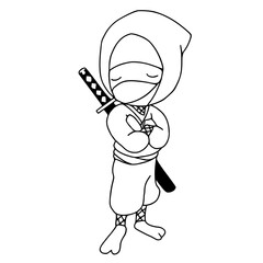 Ninja cartoon coloring pages vector illustration isolated on white background.