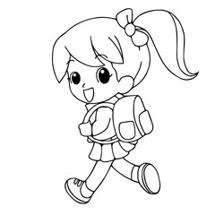 Happy little schoolchildren going to school .coloring page vector illustration isolated on white background.