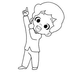 Man pointing fingers in different directions isolated on white background,cartoon,coloring page