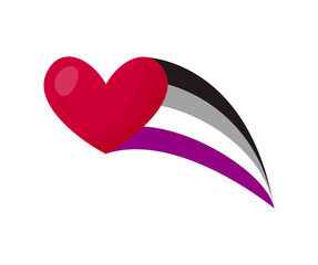 Asexual flying heart comet with LGBTQ+ sexual identity pride flag. Pride concept. Rainbow heart