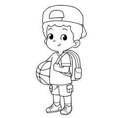 Basketball boy coloring book pages.vector illustration isolated on white background.
