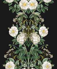 Seamless pattern with white roses. Vector.