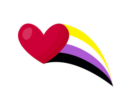 Non-binary flying heart comet with LGBTQ+ sexual identity pride flag. Pride concept. Rainbow heart