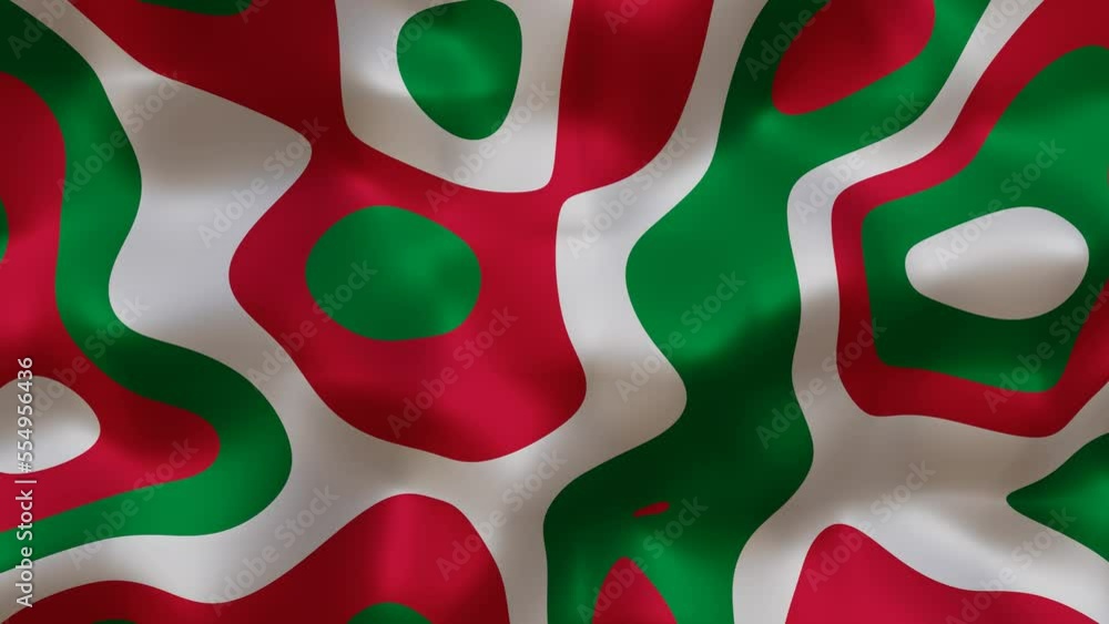 Poster Abstract Colorful texture wavy motion background. Seamless looping with green white and red colors. Video animation of gradient geometric pattern design for business presentation in 3d render.