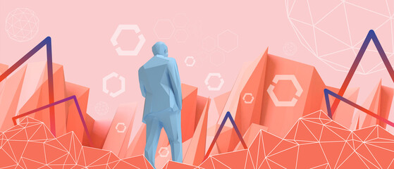 Creative idea leadership to work in metaverse technology with the decisions of business leaders to develop future work goals concept on orange background. copy space, website -3d Rendering
