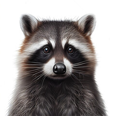 computer drawing close up of a raccoon isolated on white generative AI