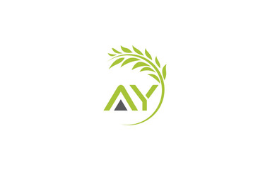 Laurel wreath green leaf logo and Vintage wheat logo design monogram vector with the letters and alphabets