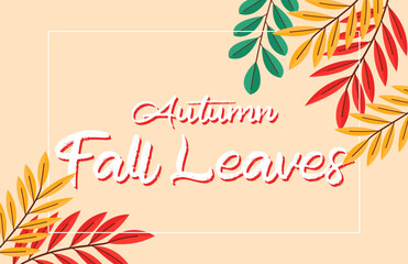 Colorful Autumn fall leaves floral background illustration with maple leaf