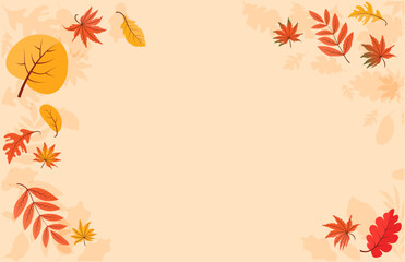 Colorful Autumn fall leaves floral background illustration with maple leaf