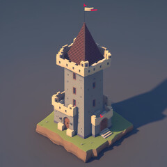 simple and clean tower from the medieval, isometric view, generative ai technology