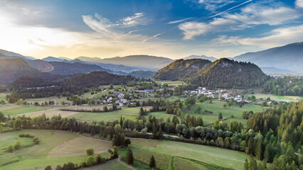 Aerial view of landscape around Bled