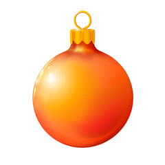 Red orange Christmas ball, bauble isolated on white, 3d. Realistic Merry xmas and New year design element, colorful decoration illustration. Png