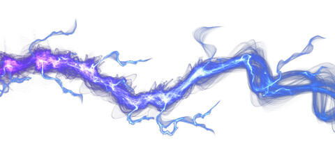 Blue lightning, power energy charge, abstract background. Blitz effect. Night storm flash, thunderstorm. Thunder shock isolated. Digital art dynamic illustration. png - obrazy, fototapety, plakaty