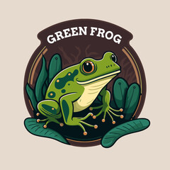 green frog character logo mascot design in cartoon for business branding