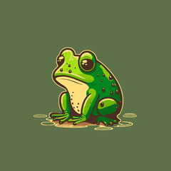 green frog character logo mascot design in cartoon for business branding