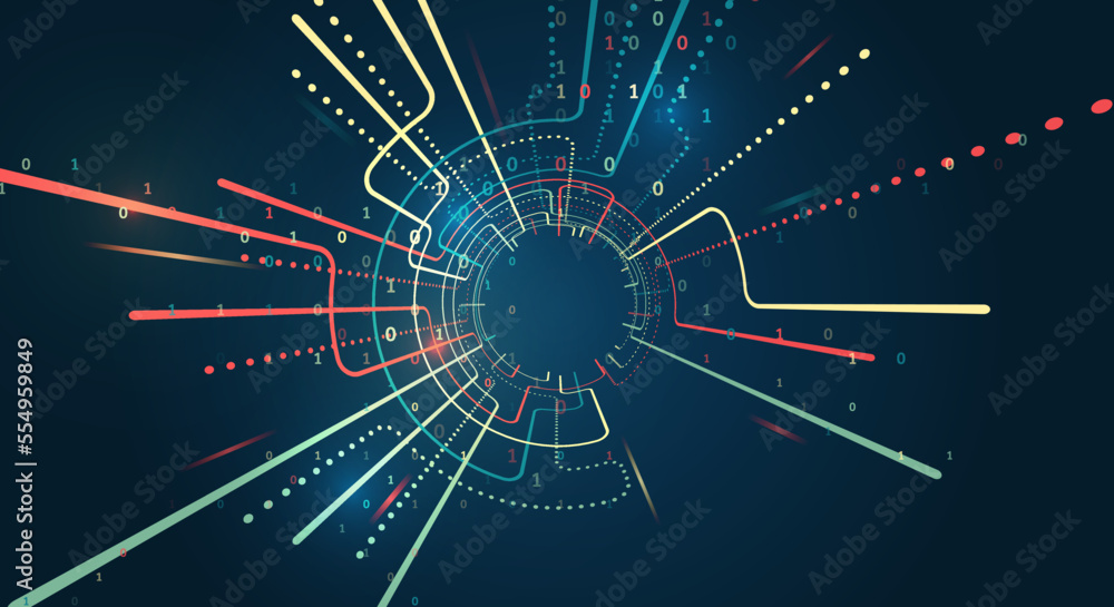 Fototapete Sorting a large amount of data on a dark background. Structuring the flow of information. Data analytics concept. Futuristic file organized.