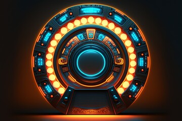 Futuristic neon time portal, neon circle, colorful neon. Abstract neon background. Dark scene with neon object in the center. AI