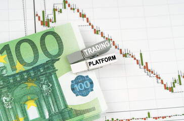 On the charts of quotes are the euro, clothespins with the inscription - trading platform