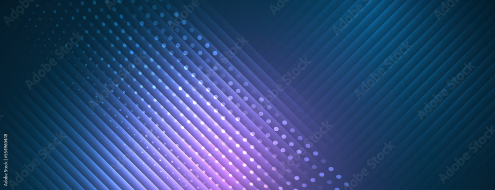Poster Modern high-tech background for presentations and websites. Abstract background with glowing dynamic lines. Futuristic purple-blue stripes with rounds.