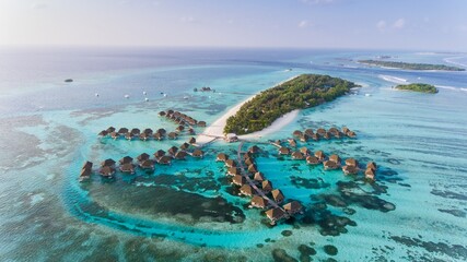 Maldives resort with beach and clear water