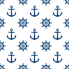 Logo náutico. Patrón repetitivo con silueta de ancla y timón de barco © teracreonte