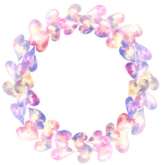 Light pink Hearts frame isolated on white background. Watercolor illustration. Abstract love for your Valentines Day greeting card design.