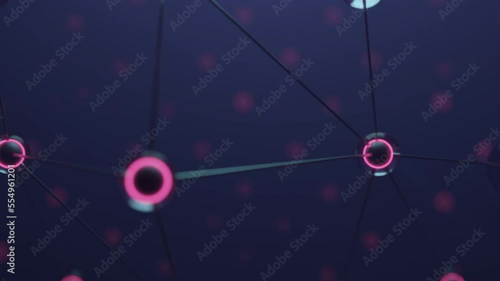 Poster molecular networks in virtual space. design. 3d molecules with nucleus in biological compounds. netw