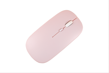 Pink PC mouse on beige background top view. Png with transparency