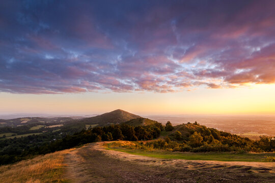 A view from Pinnacle hill towards Perseverance hill at sunrise.