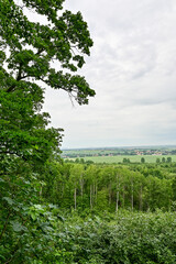 Panorama Ausschicht über Felder und Wiesen Richtung Schweidnitz, Schlesien, Polen