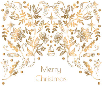 Card With Gold Christmas Elements. Vector.