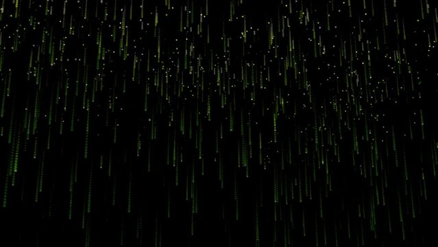 Digital rain matrix. Binary code processing on screen background loop Alpha Channel. Data rendering of a scientific technology data binary code. Concept of science, matrix background. 3D animation