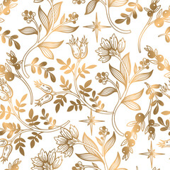 Seamless pattern with gold Christmas elements. Vector.