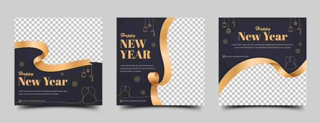 Set of New Year social media post template design. Usable for greeting card, social media post, and web