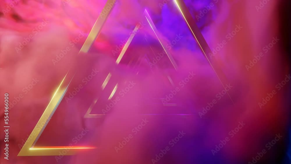 Poster tunnel of 3d triangles and nebulae. design. magical tunnel with triangles and colorful fog. tunnel o