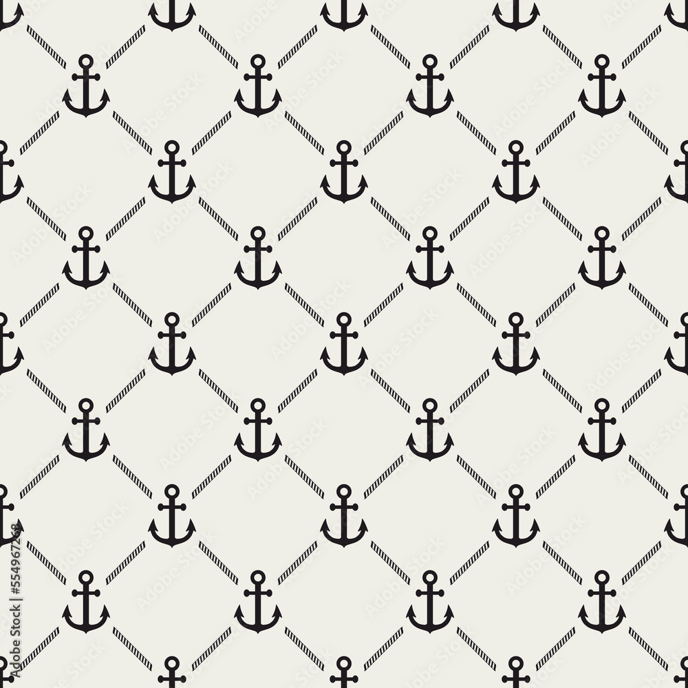 Poster anchor etric seamless pattern. repeated abstract anchors background. modern gray texture. repeating 