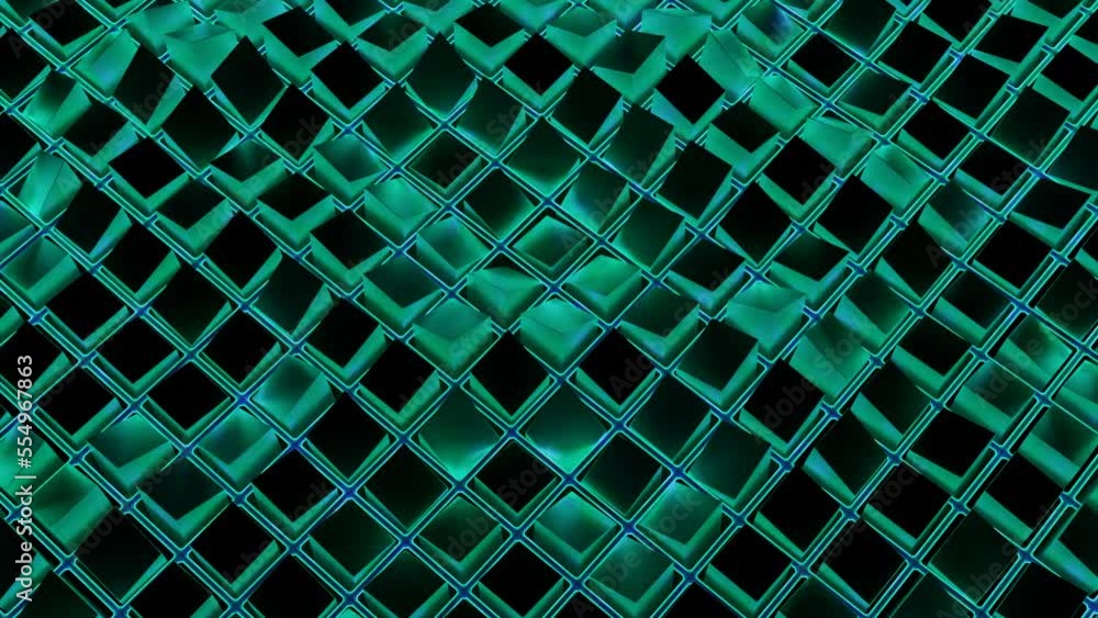 Poster virtual grid with water wave effect. action. square grid moves in waves with water sheen. abstract s