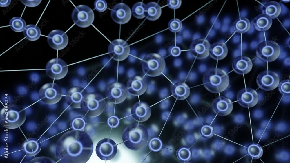 Poster molecular networks in virtual space. design. 3d molecules with nucleus in biological compounds. netw