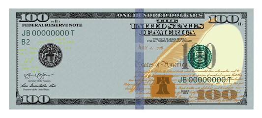 US Dollars 100 seria 2013 - banknote100 -American dollar bill cash money isolated on white background. - obrazy, fototapety, plakaty