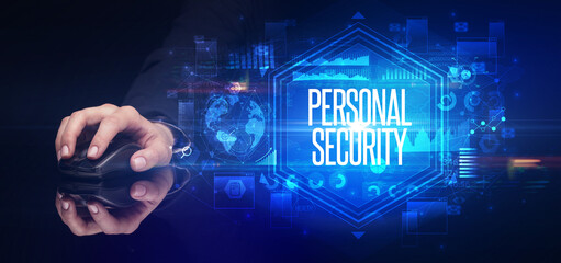 hand holding wireless peripheral, cyber security concept