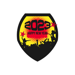 A Happy New Year 2023 congrats. party of night. Abstract isolated graphic design template.