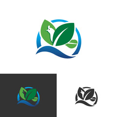 Modern logo of a bird with leaf patterns. both used for the peace logo, ecology, and nature logos.