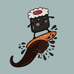 Sushi surfing, Vector Illustration.  Flat design style.