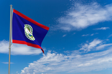 Belize flags over blue sky background. 3D illustration