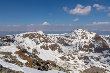 Scenic view of Kreiskogel seen from Scharfes Eck, Seetal Alps, Styria, Austria, Europe. Alpine pasture and ridges with background view of snowcapped peaks of Ennstaler Alps, Northern Limestone Alps